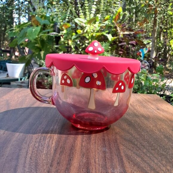 Sheffield Home Dining Glass Mushroom Mug with Silicone Topper, Red/Beige/White - Picture 4 of 10